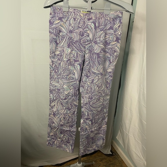 SIGRID OLSEN Purple and White Leaf‎ Print Pants SIZE 8 - Picture 1 of 13
